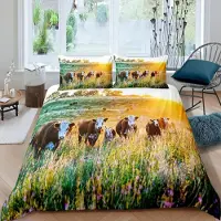 Loussiesd Bettwäsche Set Kühe 200x200cm mit 2 Kissenbezügen 80x80cm Microfaser Mehrfarbig