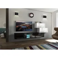 Furnitech Wohnwand Wohnzimmer - Hängend Wohnwand Modern - Regale und TV Schrank - Wohnzimmer Möbel ohne LED (Troja AN85-17BW-HG24-1B)