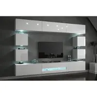 Furnitech Wohnwand Wohnzimmer - Wohnzimmer Möbel mit LED Weiß - Hängend Wohnwand Modern - Regale und TV Schrank (Future C80-18W-HG2 1A)
