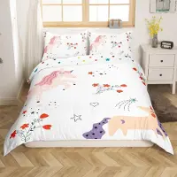 Loussiesd Bettwäsche Set 155x220cm Einhorn Tiere Mädchen Pferd Mikrofaser Mehrfarbig mit 1 Kissenbezug 80x80cm