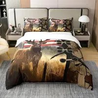 Loussiesd Bettwäsche-Set 200x200cm Amerikanische Flagge Hirsch 100% Baumwolle Mehrfarbig 2 Kissenbezüge 80x80cm