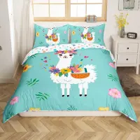 Loussiesd Bettwäscheset 155x220cm Mädchen Alpaka Blumen Rosa Mikrofaser mit 1 Kissenbezug 80x80cm Kinder Teens Reißverschluss