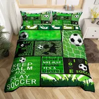 Loussiesd Kinder Bettwäsche Set Fußball 135x200cm Mikrofaser Grün Mehrfarbig