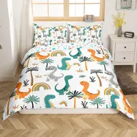 Loussiesd Kinder Bettwäsche Set Dinosaurier 200x200cm Mehrfarbig Mikrofaser 2 Kissenbezüge