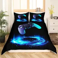 Loussiesd Bettwäsche-Set 155x220cm Game Controller Geometrischer Kreis Schwarz Blau 2-teilig Microfaser