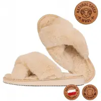 Tylbut Hausschuhe Damen Beige Kunstfell Pantoletten Handgefertigt Weich 36