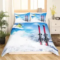 Homewish Bettwäsche-Set Skifahrer 3-teilig 220x240 cm Weiß Blau Mikrofaser