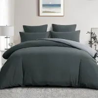 Aisbo Bettwäsche-Set 220x240cm 3-teilig Wendebettwäsche Anthrazit Grau mit Kissenbezügen 65x65cm Mikrofaser Reißverschluss