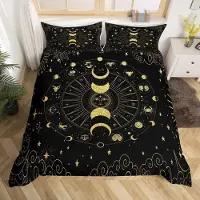 Loussiesd Bettwäsche Set Bohemien Mandala 135x200cm für Kinder Konstellation Tierkreis Bettbezug Golden Schwarz Galaxis Sterne Mehrfarbig 2-teilig