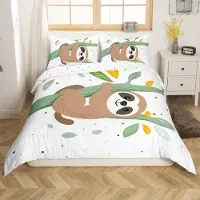 Loussiesd Bettwäsche-Set 155x220cm mit Tiermotiv und Bäumen, Kinder, Mikrofaser, 2-teilig, Reißverschluss, Mehrfarbig