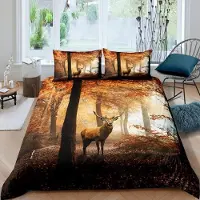 Loussiesd Bettwäsche Set Braun Hirsch Wald Motiv 200x200cm Mikrofaser 2 Kissenbezüge 80x80cm