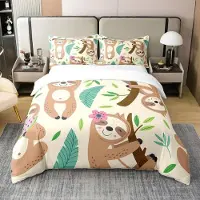 Loussiesd Bettwäsche-Set 155x220cm 100% Baumwolle Mehrfarbig mit Tiermotiv und Palmenblatt-Design
