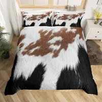 Loussiesd Bettwäsche Set Kuhfell Druck 135x200cm 3D Tierfell Mikrofaser Mehrfarbig
