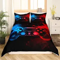 Homewish Bettwäsche-Set 155x220 cm, Wendbar, Joysticks & Retro Spielmaschine Design, Rot Blau