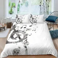 Homewish Bettwäsche Set 155x220 cm 2-teilig Musiknoten Schmetterling Grau Weiß Mikrofaser mit Reißverschluss