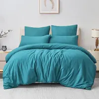 Aisbo Bettwäsche-Set 220x240 cm 3-teilig Türkis Mikrofaser mit Reißverschluss und Kissenbezügen 80x80 cm