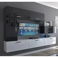 Furnitech Wohnwand Wohnzimmer - Wohnzimmer Möbel mit LED Blau - Hängend Wohnwand Modern - Regale und TV Schrank (Future C10/HG/BW6 1B)