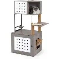 FANTASK mehrstöckiger Kratzbaum, Katzenschrank Holz mit mit Futterstation, Sisal