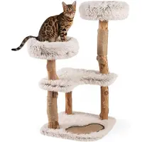 FANTASK Holz-Katzenkratzbaum 101 cm, Massivholz & Jute Kratzpfosten, Kratzmatte,