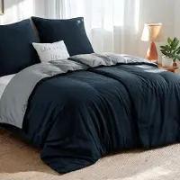 Aisbo Bettwäsche-Set 135x200 cm 4-teilig Blau/Grau Wendebettwäsche Mikrofaser mit Reißverschluss