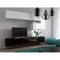 Furnitech Wohnwand Wohnzimmer - Hängend Wohnwand Modern - Regale und TV Schrank - Wohnzimmer Möbel ohne LED (Future C15/HG/BW/3 1A)