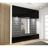 Furnitech GF83 Flur Dielenmöbel Garderobenschrank Dielenschrank Schuhschrank Flurmöbel Set Spiegel Hochglanz (LED weiß, GF83-21B-HG1 Mikro 14)