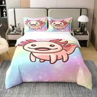 Homewish Bettwäsche Set Axolotl 155x220 cm 100% Baumwolle Pastell Regenbogen mit 1 Kissenbezug 80x80 cm