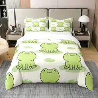 Homewish Bettwäsche-Set Kinder 200x200 cm 100% Baumwolle Frosch Libelle 2 Kissenbezüge 80x80 cm