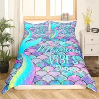 Homewish Bettbezug Set 155x220 cm Meerjungfrau Fischschuppen Regenbogen Ozean Leben 2 Teile Mikrofaser