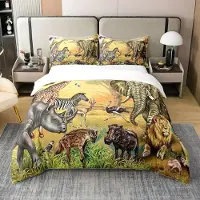 Homewish Bettwäsche Set Kinder 220x240 cm 100% Baumwolle Afrikanische Safari Tiere mit 2 Kissenbezügen 80x80 cm