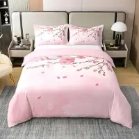 Homewish Bettwäsche Set 155x220cm 100% Baumwolle Japanische Blumen Rosa Gradient mit 1 Kissenbezug 80x80cm
