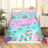 Homewish Bettwäsche Set Meerjungfrauen Schwanz Fischschuppen 200x200 cm Regenbogen Pastellrosa 3-teilig