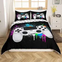 Homewish Bettwäsche Set 220x240 cm Bunt Tie-Dye Hippie Gamepad Graffiti Kunst 2 Kissenbezüge 80x80 cm Polyester Mikrofaser