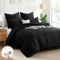 Aisbo Bettwäsche-Set 220x240 cm Baumwolle Schwarz 3-teilig mit 2 Kissenbezügen 80x80 cm mit Reißverschluss