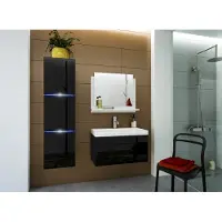 Furnitech Luna I 80 Badezimmer Bademöbel Badeschränke Spiegel Set (LED blau, schwarz)