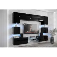 Furnitech Wohnwand Wohnzimmer - Wohnzimmer Möbel mit LED RGB - Hängend Wohnwand Modern mit Regale und TV Schrank (Nowara ANX1-17B-HG20-1A)