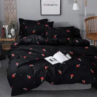 Homewish Bettwäsche Set 200x200 cm Kinder Cartoon Pilz Motiv Rot Schwarz Mikrofaser 2-teilig