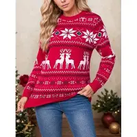 Selius Damen-Weihnachtspullover mit langen Ärmeln – Warmer, gestrickter Freizeitpullover mit Rentier-Motiv