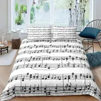 Homewish Bettwäsche Set 200x200 cm Musiknoten 3D Design Mikrofaser 2 Kissenbezüge 80x80 cm