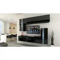 Furnitech Wohnwand Wohnzimmer - Wohnzimmer Möbel mit LED RGB - 16 Farben - Hängend Wohnwand Modern - Regale und TV Schrank (Future 30/HG/B/1 1B - 219cm)