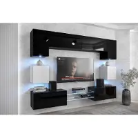 Furnitech Wohnwand Wohnzimmer - Wohnzimmer Möbel mit LED Blau - Hängend Wohnwand Modern - Regale und TV Schrank (Nowara ANX1-17BW-HG23-1A)