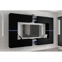 Furnitech Wohnwand Wohnzimmer - Wohnzimmer Möbel mit LED RGB - 16 Farben - Hängend Wohnwand Modern - Regale und TV Schrank (C20N-21B-M3-1B)