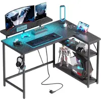 Dripio Gaming-Schreibtisch L-Form, RGB-LED, Steckdosen, 120x80 cm, schwarz