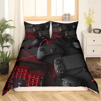 Homewish Bettwäsche-Set 155x220 cm mit Gamepad-Design, 2-teilig, Polyester-Mikrofaser, mit Reißverschluss