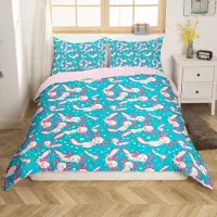 Loussiesd Bettwäsche-Set 200x200cm mit 2 Kissenbezügen 80x80cm, Rosa Axolotl Design, Super Mikrofaser, Mehrfarbig