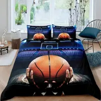 Loussiesd Bettwäsche Set 155x220cm Basketball Court 3D Muster Kinder Jungen Mehrfarbig Microfaser