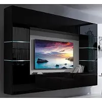 Furnitech Wohnwand Wohnzimmer - Wohnzimmer Möbel mit LED RGB - Hängend Wohnwand Modern mit Regale und TV Schrank (Future 61/HG/B/1 1B)