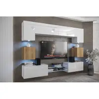 Furnitech Wohnwand Wohnzimmer - Hängend Wohnwand Modern - Regale und TV Schrank - Wohnzimmer Möbel ohne LED (Nowara ANX1-17WDZ-HGM-31-1A)