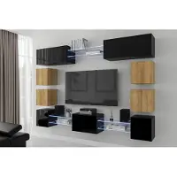 Furnitech Wohnwand Wohnzimmer - Wohnzimmer Möbel mit LED RGB - 16 Farben - Hängend Wohnwand Modern - Regale und TV Schrank (Future C80N-21BDZ-HGM26)