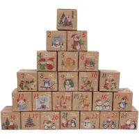 Dahi Adventskalender zum Befüllen – 24 Adventskalenderboxen – Schöne Geschenktüten – Weihnachtsboxen mit Motiven (beige-E)